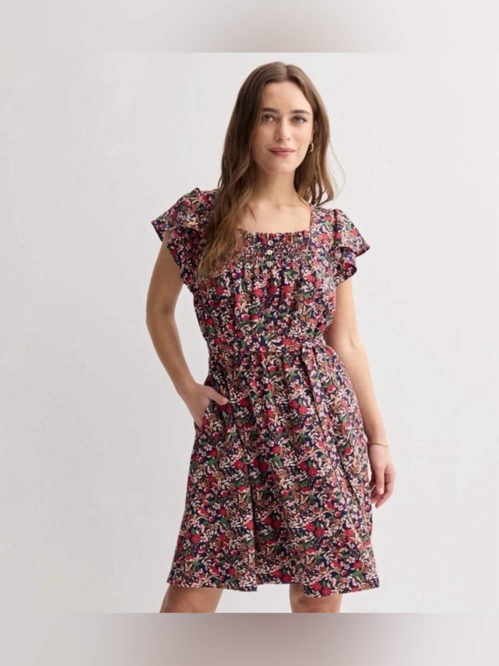 Draper James Pink Multi Floral Smocked Waist Short Dress Size XS